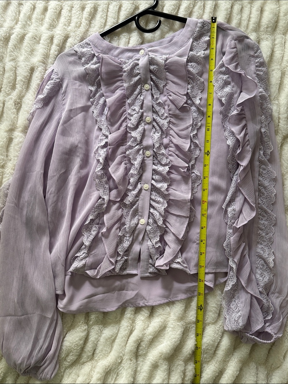 LOFT Lilac Ruffle Lace Button-Front Blouse - Picture 10 of 11